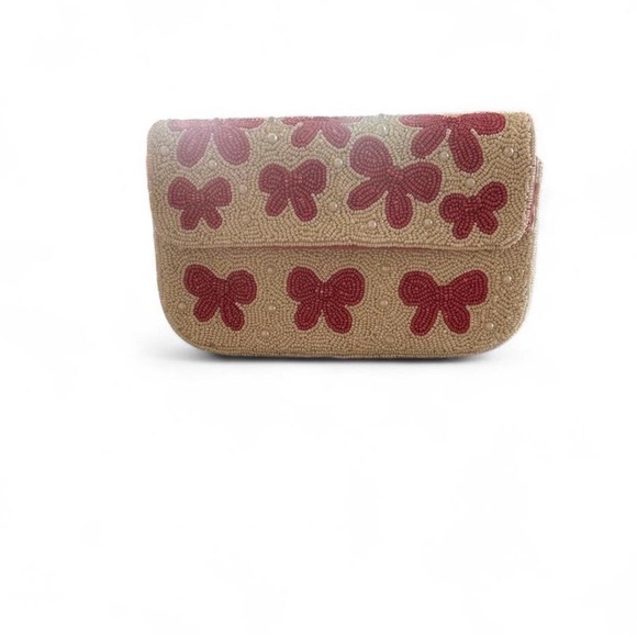 Francesca's Collections Pink and White Bow Shoulder Bag - Picture 3 of 4